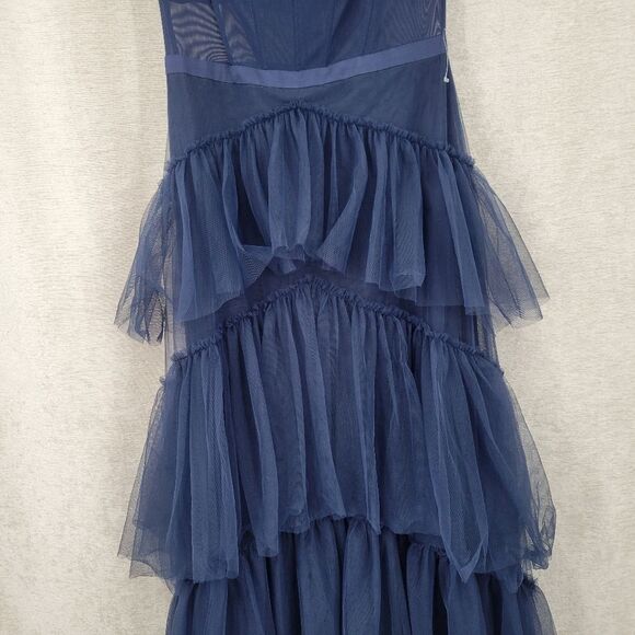 Betsy & Adam Navy Blue Off-Shoulder Formal See Through Corset Prom Dress - Picture 5 of 16